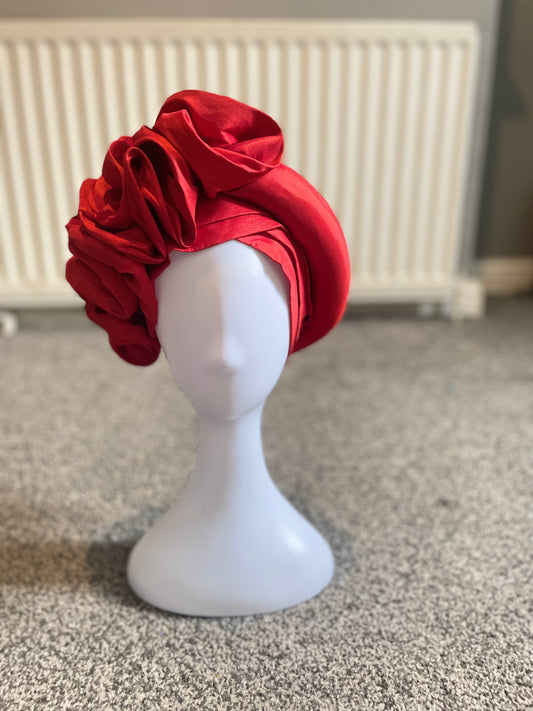 Red ruffle turban cap