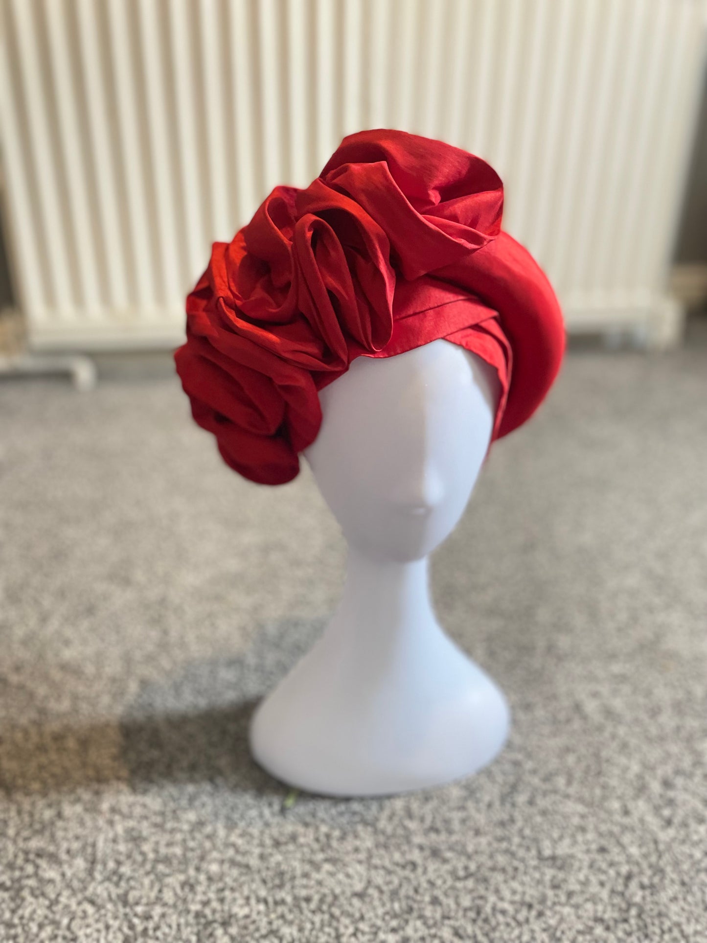 Red ruffle turban cap