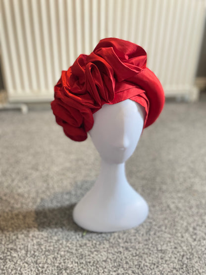 Red ruffle turban cap